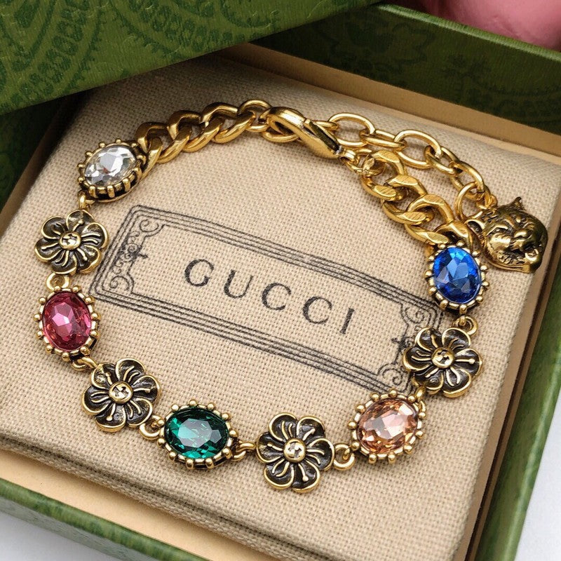 GG Color Crystal Flower Gold Chain Bracelet