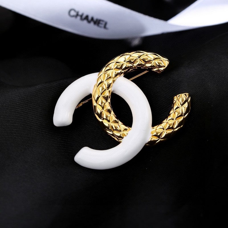 CC Pink & White Resin Gold Brooch