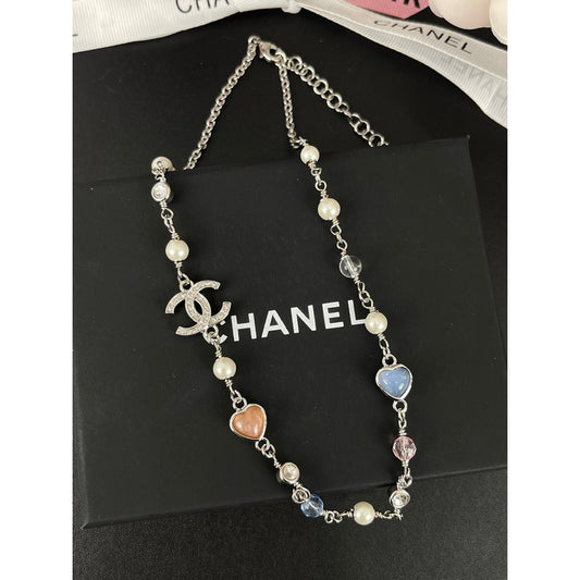 18K CC Pink & Blue Heart Necklace