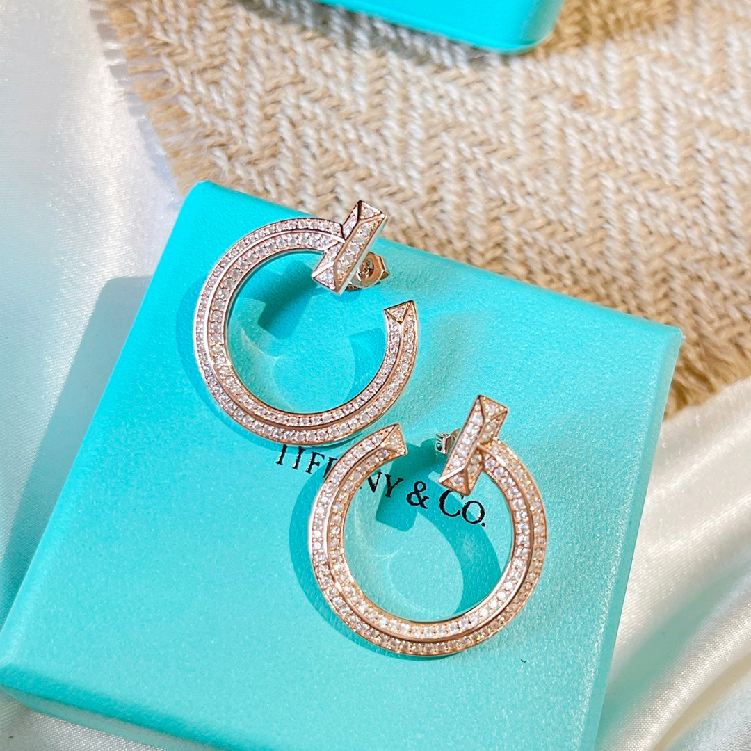 18K T T1 Open Hoop Rose Gold Earrings