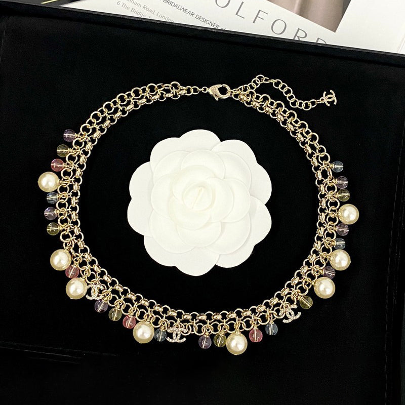 CC Color Beads Pearl Chain Necklace