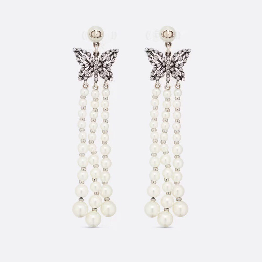 18K Dior Pearls Tassel Long Earrings