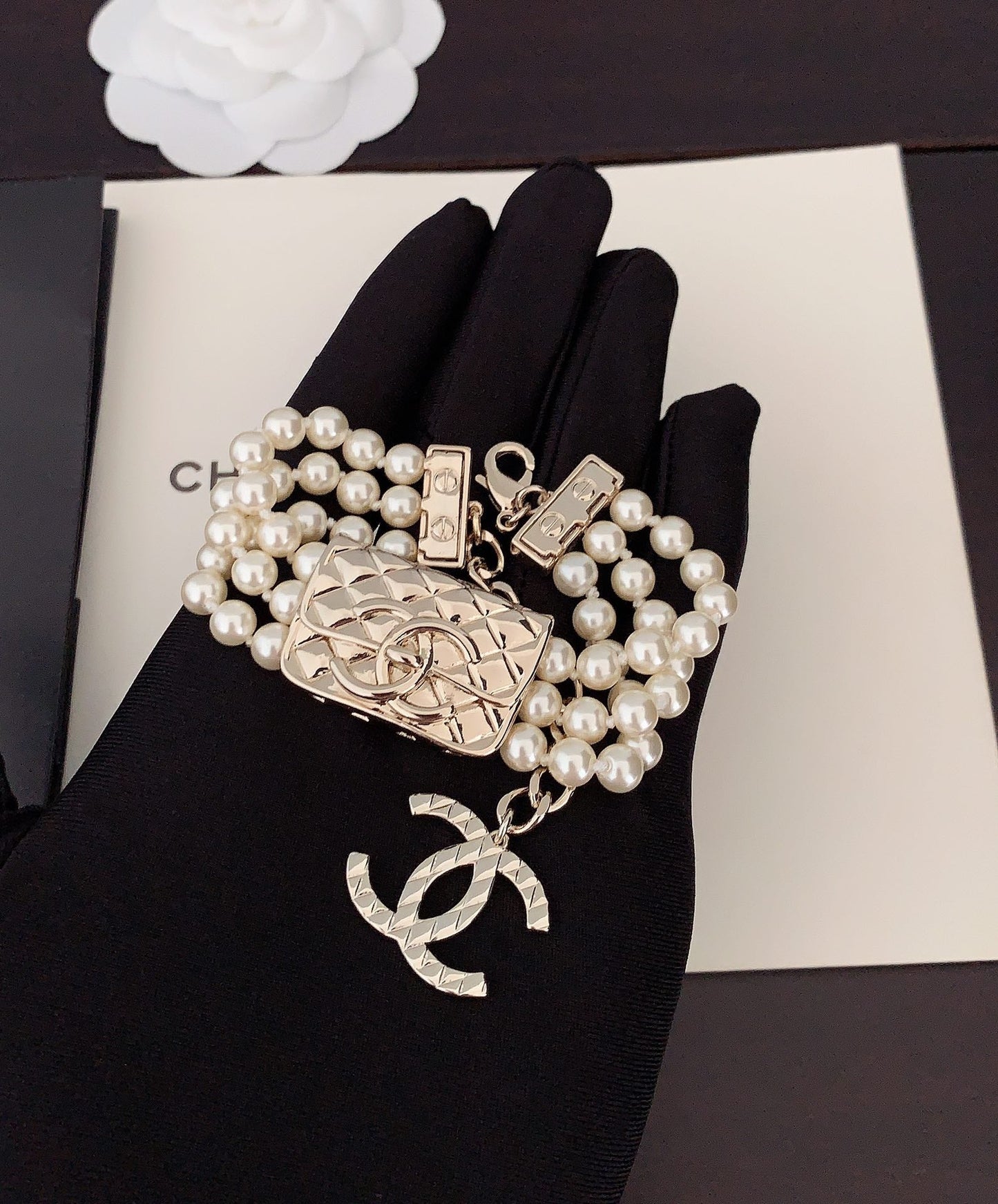 18K CC Bag Pearls Chain Bracelet