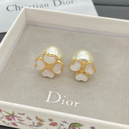 18K CD Clover Pearl Earrings