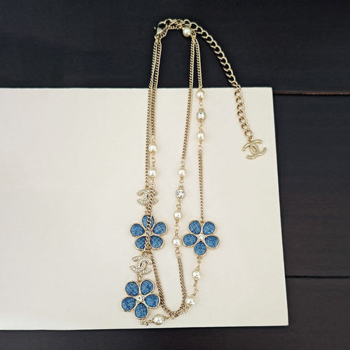 18K CC Blue Flower Long Necklace
