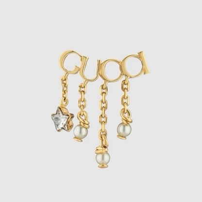 18K GUCCI GG Script Pearl Earrings