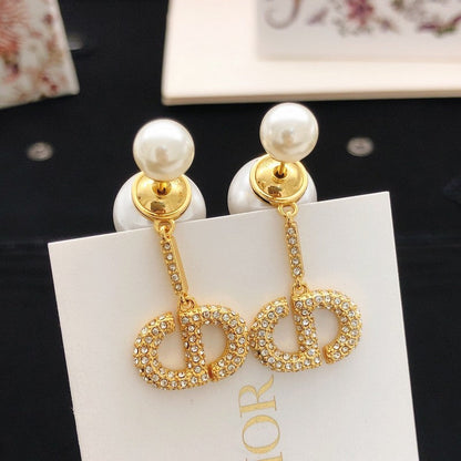18K CD Pave Diamond Pearl Earrings