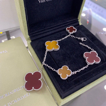 18K Lucky Carnelian and Tigers Eye Alhambra Bracelet