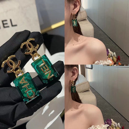 18k CC Green Perfume Bottle Earrings