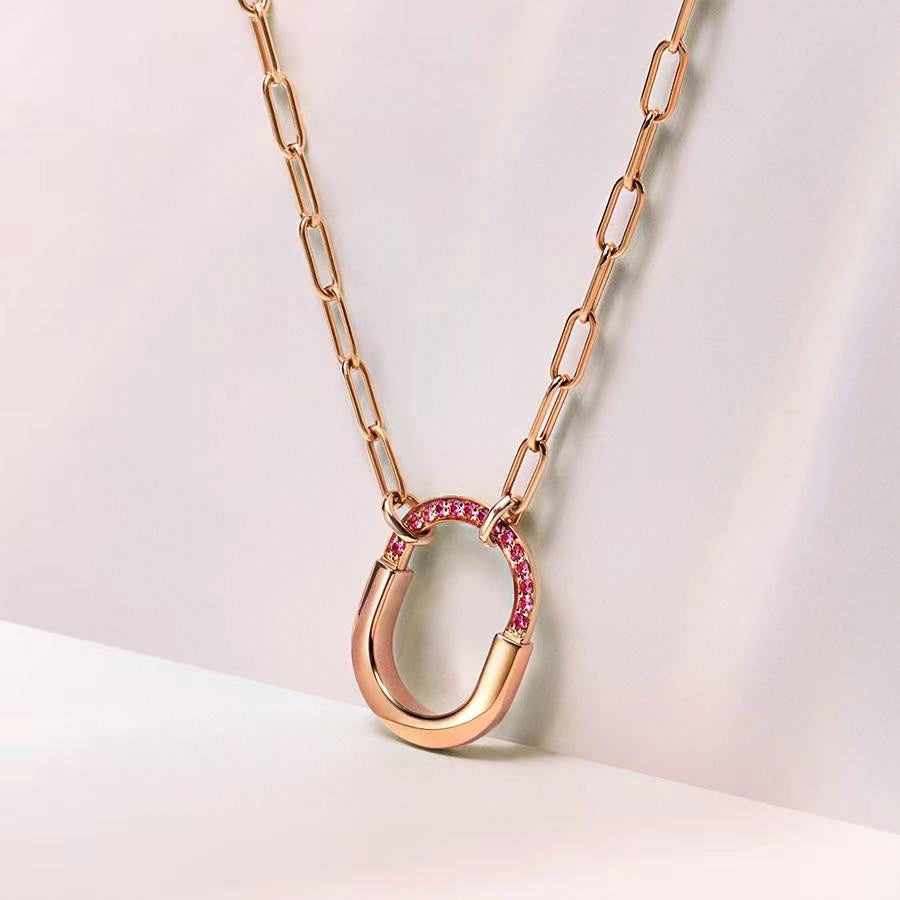 18K T Lock Pink Pavé Diamonds Necklace