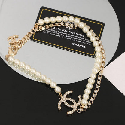 18K CC Double Chain Pearls Necklace