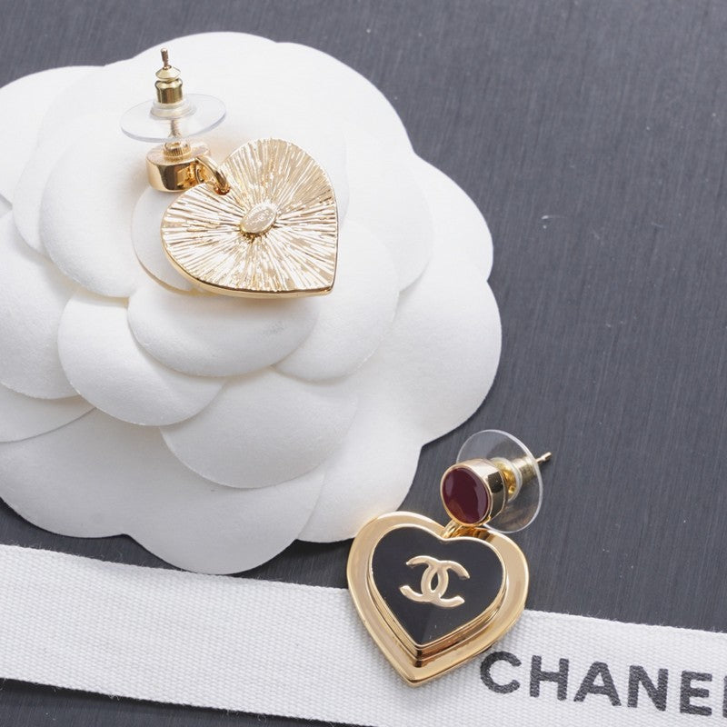 CC Black & Red Heart Gold Earrings