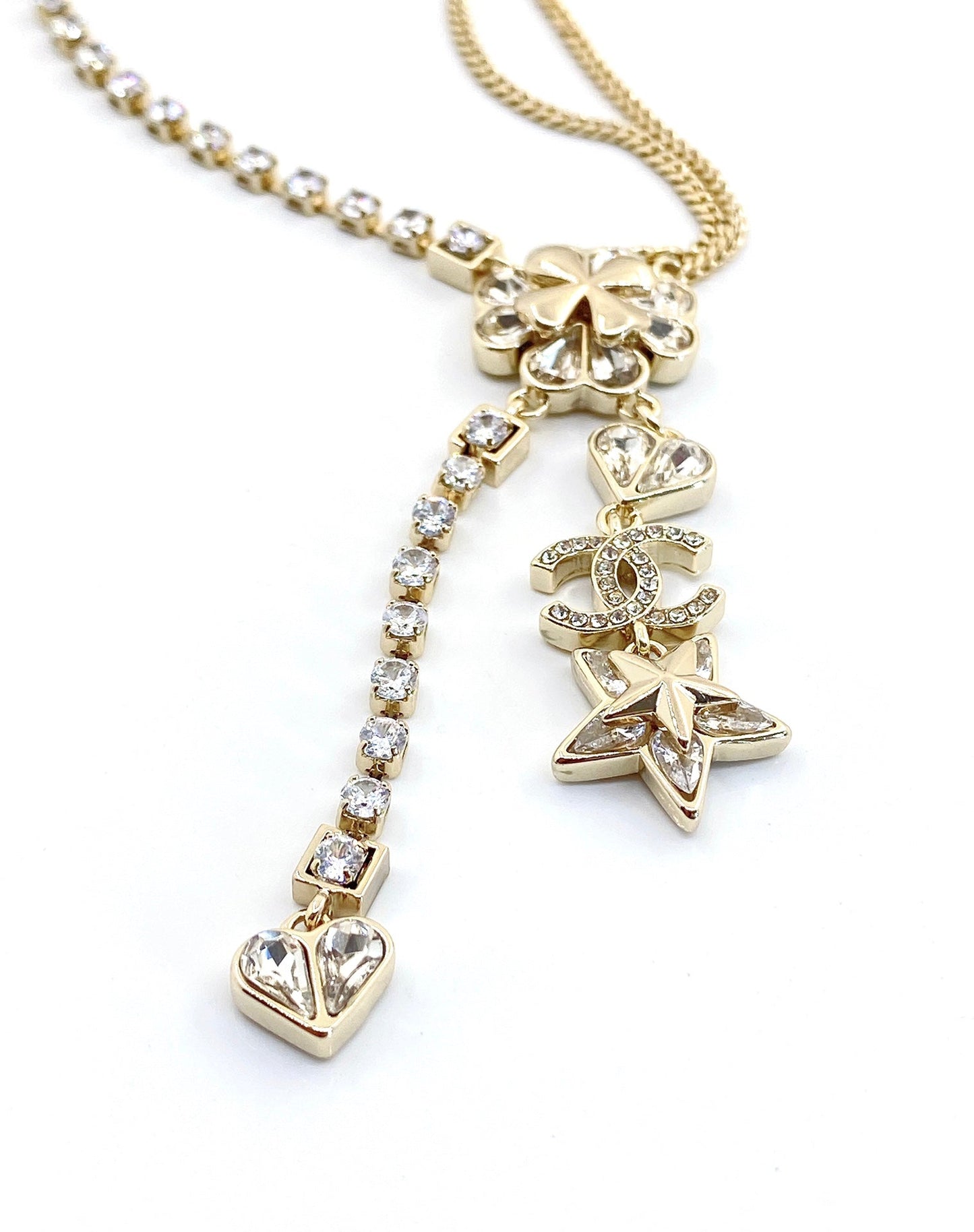 18K CC Heart Crystals Chain Necklace