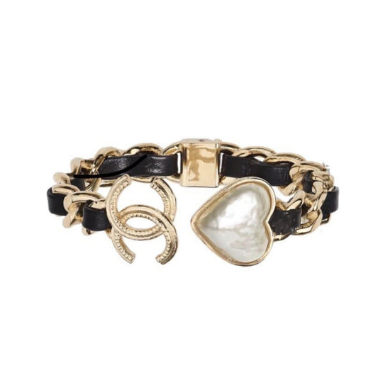 18K CHANEL Heart Black Cuff Bracelet