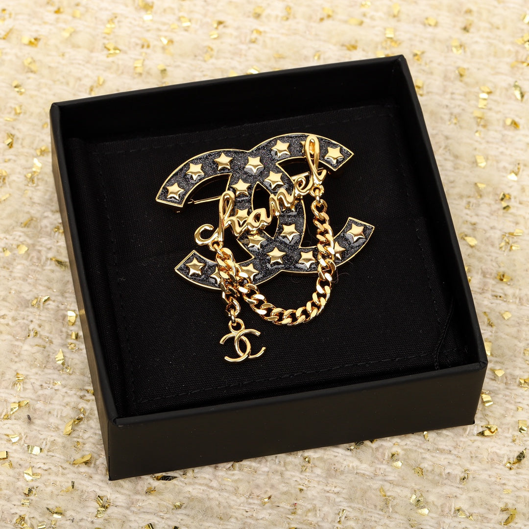 18K CHANEL CC Black Chain Brooch