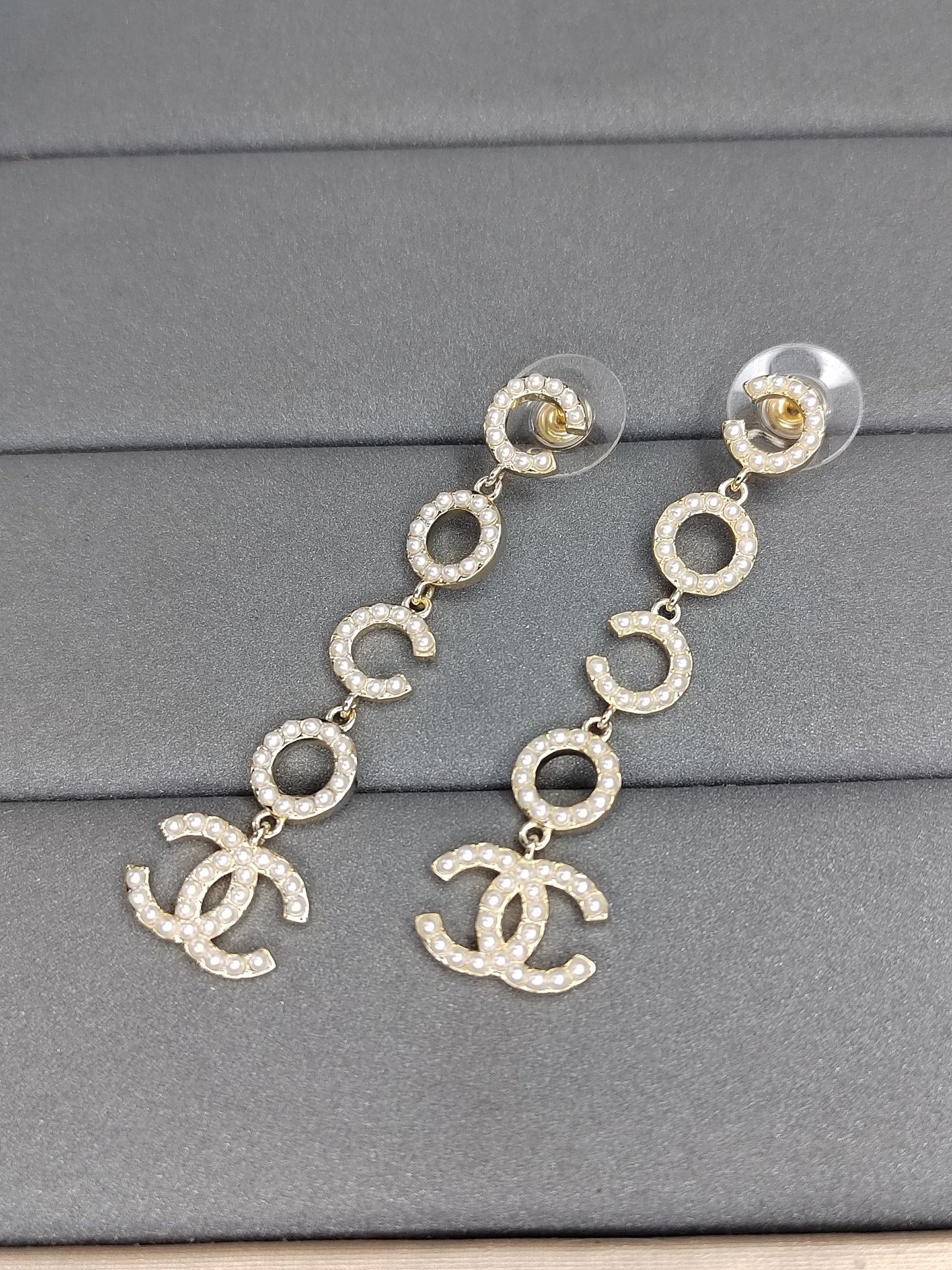 18K CC Pearl Pendant Earrings