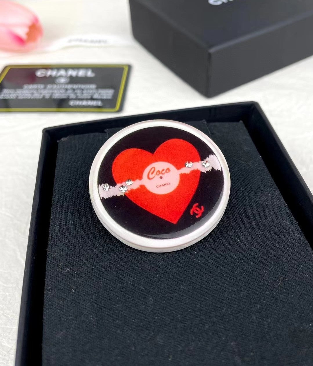 18K CC Red Heart Resin Brooch