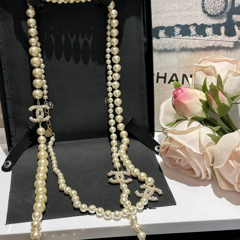 CC 100th Anniversary Fuax Pearl Long Necklace