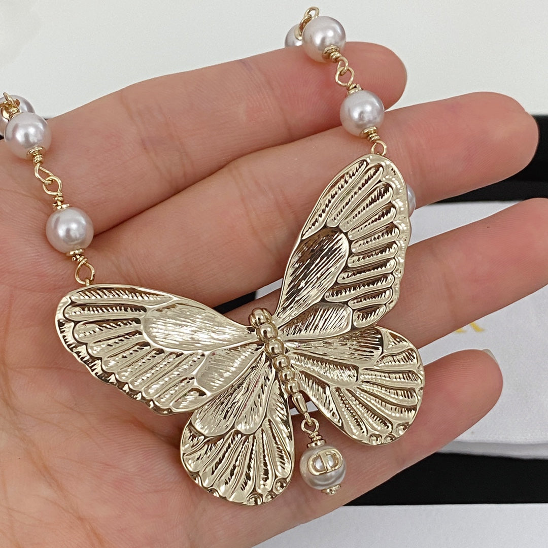 18K CD Butterfly Choker Necklace