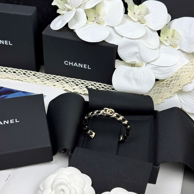 CC 26C Black Leather Cuff Bracelet