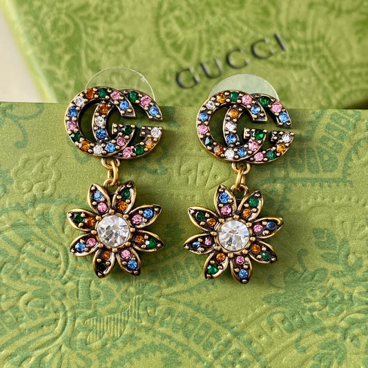 18k GUCCI GG Flower Pendant Earrings