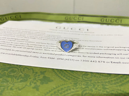 Bague double G entrelacée en forme de cœur en émail bleu