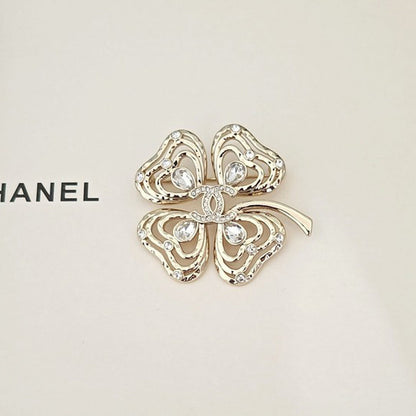 18K CC Clover Leaf Diamond Brooch