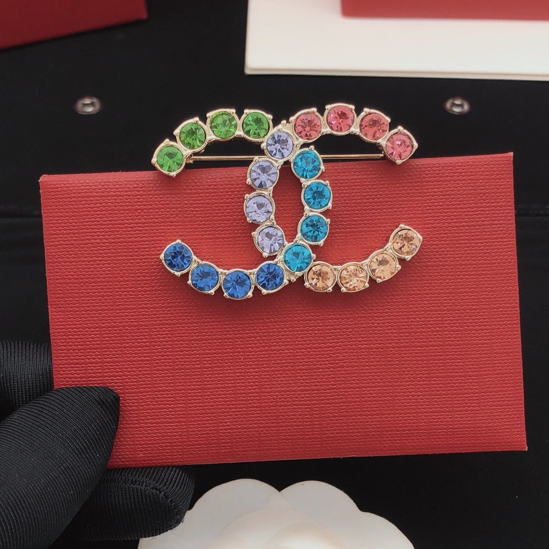 18K CC Color Crystals Brooch