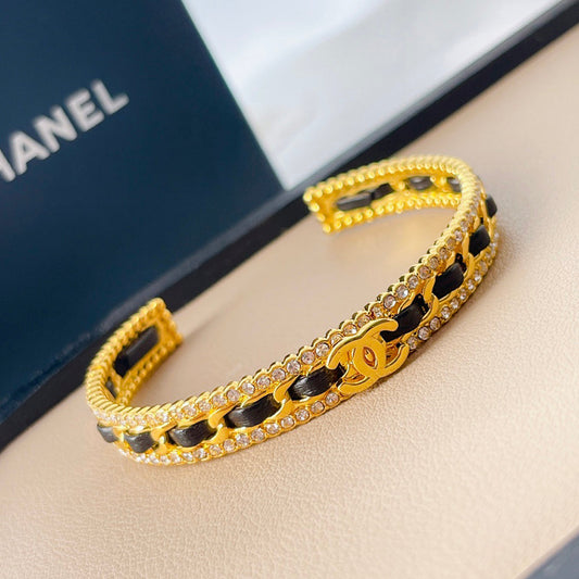 18K CHANEL Black Strass Cuff Bracelet