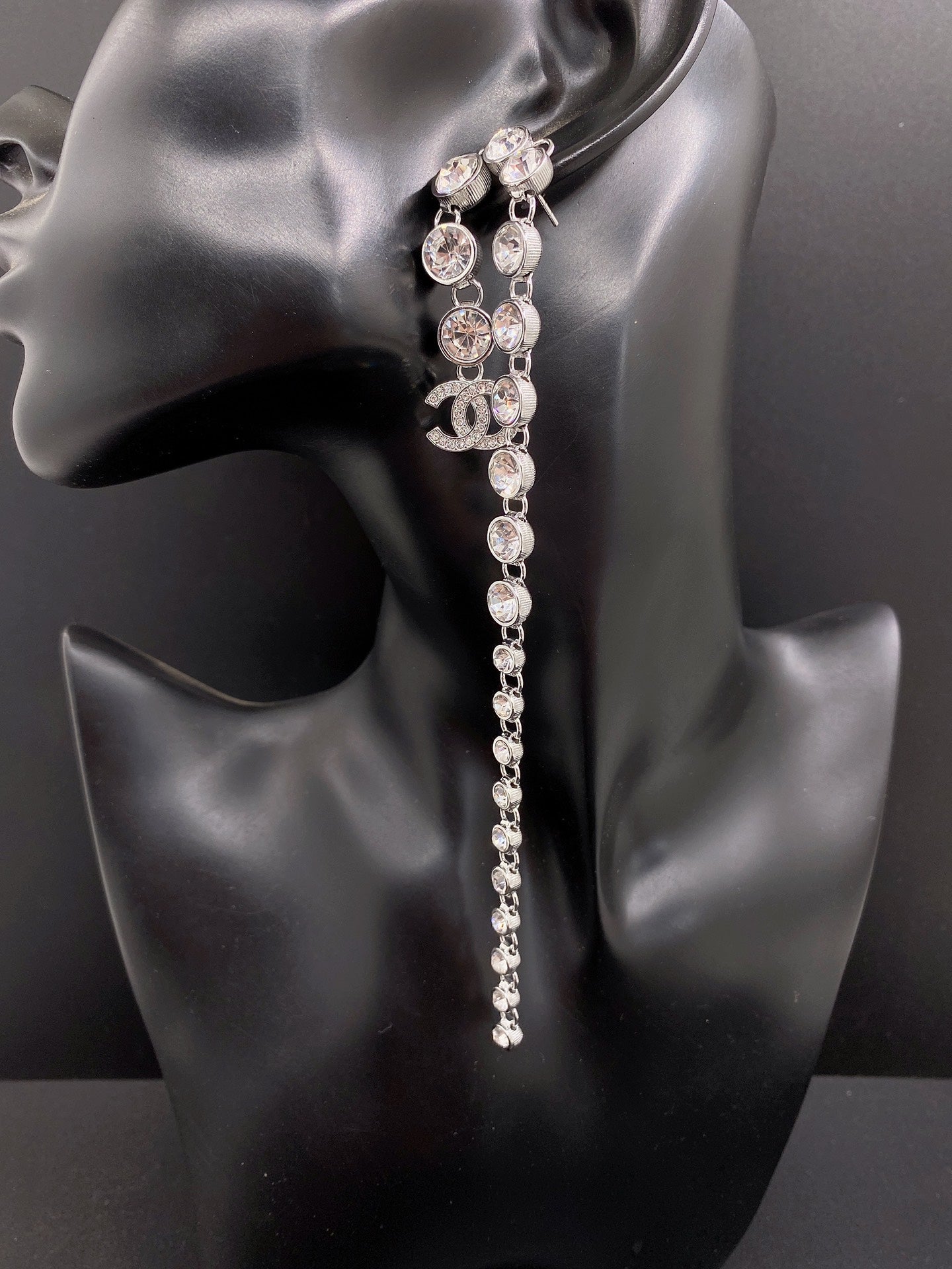 18K CC Long Crystal Earrings