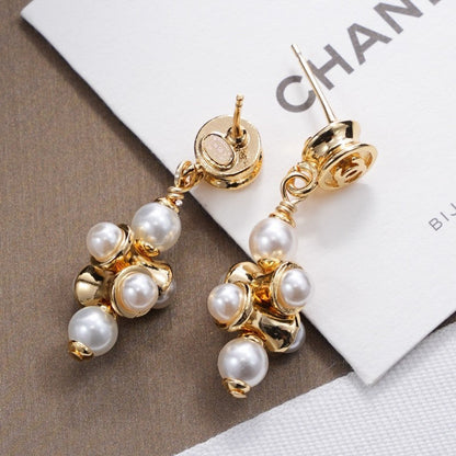 18K CC Pearl Drop Gold Earrings