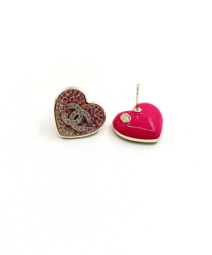 18K CC Diamond Pink Heart Earrings