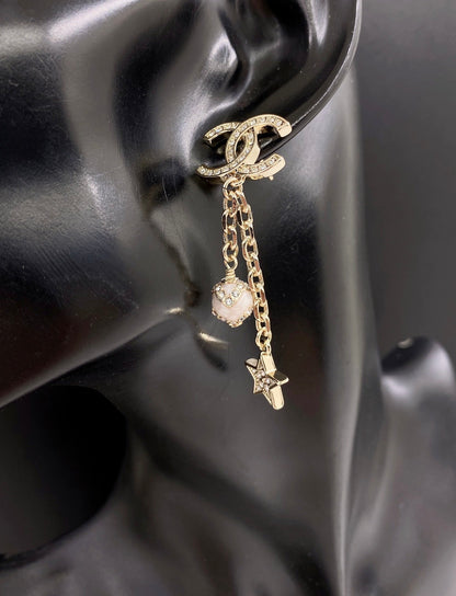 18K CC Star Pearls Earrings