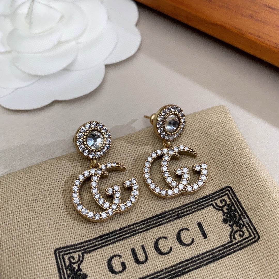 18k GUCCI GG Crystal Pendant Earrings