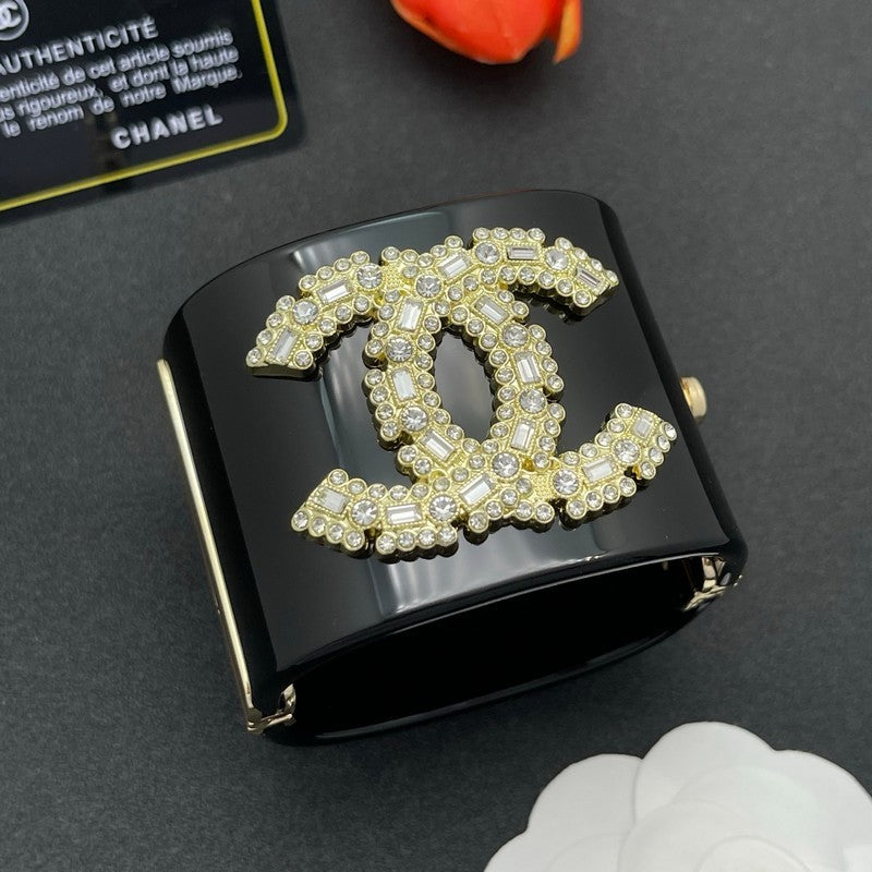 18K CC Pearl Diamond Black Cuff Bracelet