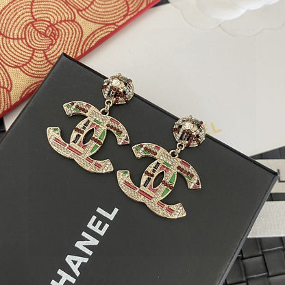 18K CHANEL CC Multi-Color Crystals Earrings