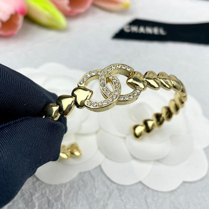 18K CC Diamond Heart Open Cuff Bracelet