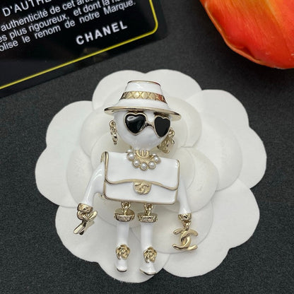 18K CC Robot Gabrielle Doll White Brooch