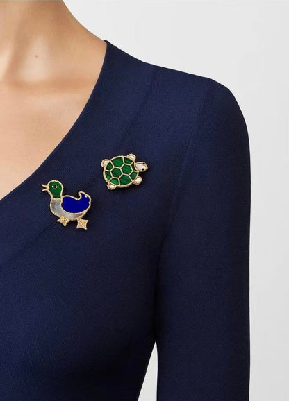 Broche à pince en forme de canard, animaux porte-bonheur 18 carats