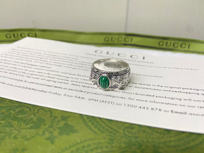 Bague verte de jardin félin Double G