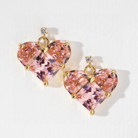 18K Triomphe Pink Crystal Heart Earrings