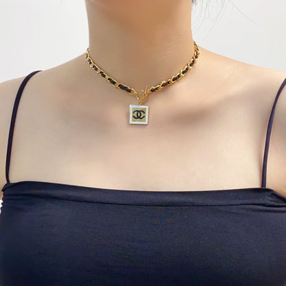 18K CC Leather Choker Necklace