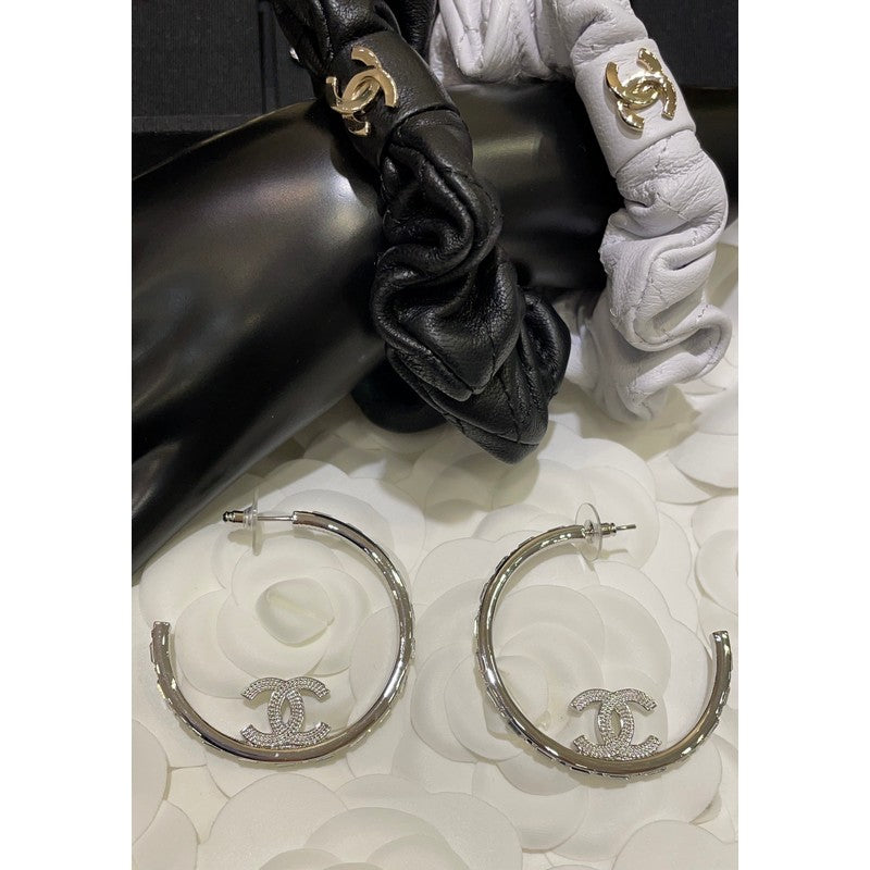 18K CC Hoop Diamond Earrings