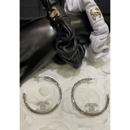 18K CC Hoop Diamond Earrings