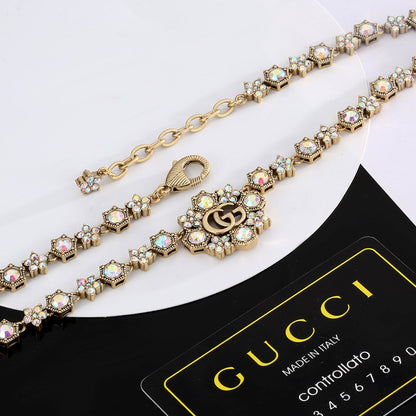 18K Double G Crystals Chain Choker Necklace