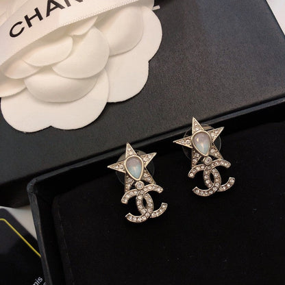 18K CC Diamond Star Gold Earrings