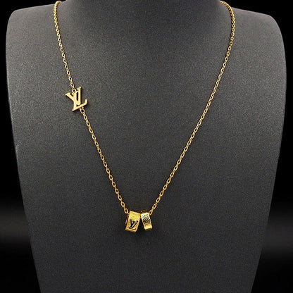 18K Louis Damier Rings Pendant Necklace