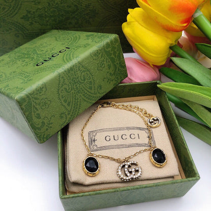 18K Double G Black Stones Bracelet