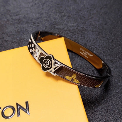 18K Louis Leather Lock Bracelet