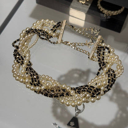 18K CC Pearls Choker Gold Necklace